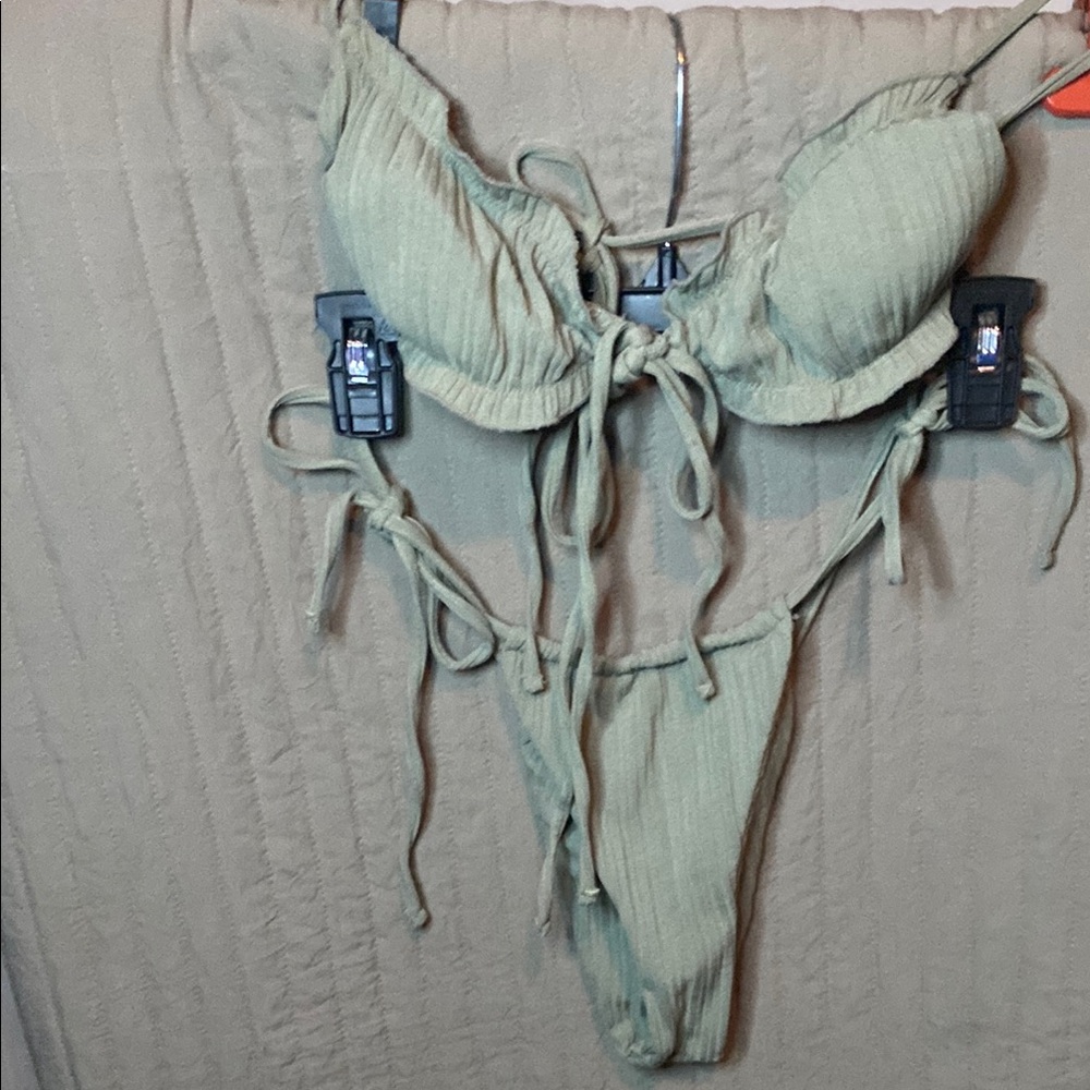 Green Ribbed Bikini Set